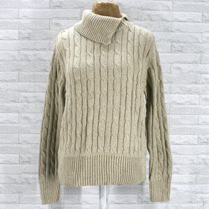 VINTAGE LIZ SPORT Sweater Split Turtleneck Knit Cable Stitch Neutral Tan XL